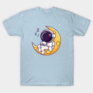 Cute Astronaut Sleeping On Moon Cartoon T-Shirt